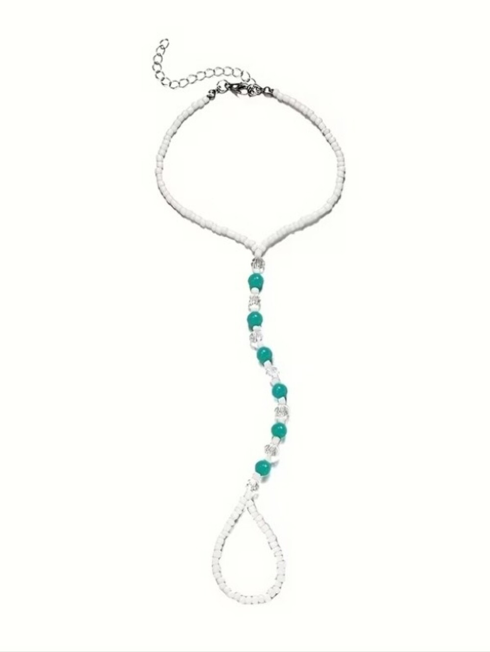 B2G1F White Beaded Anklet with Teal Accent Beads, Glow In Dark
